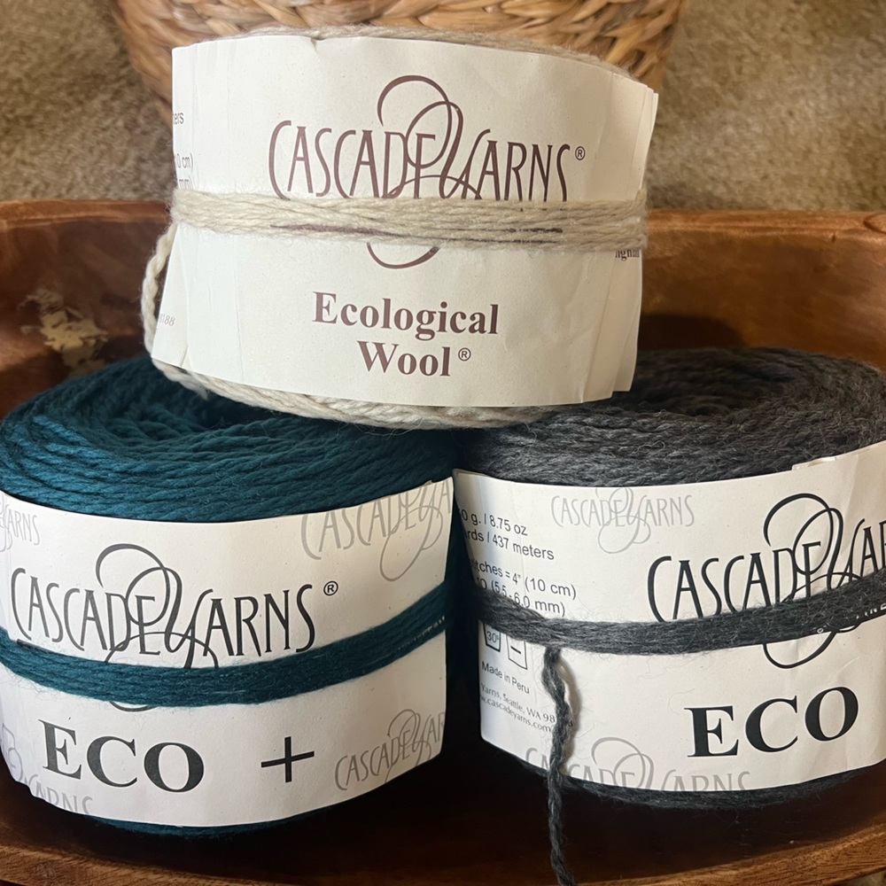Cascade Yarns Eco Wool in Teal, Gray, and Cream